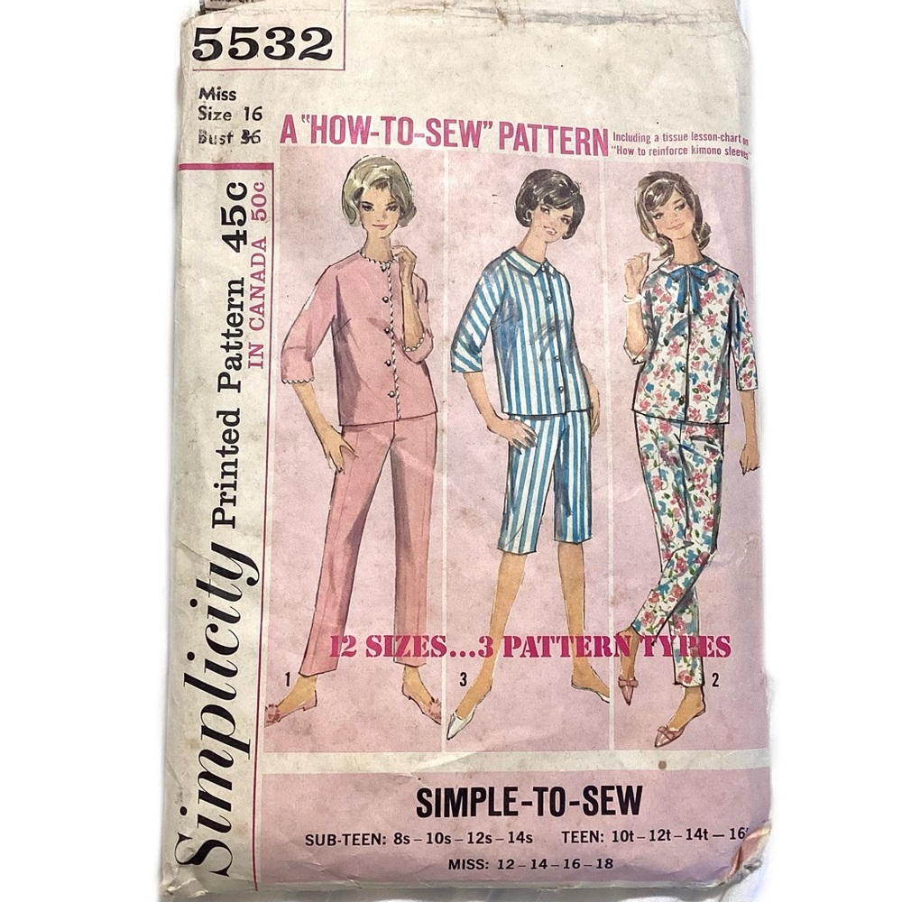 Vintage 1964 Simplicity 5532 Sewing Pattern Size 16 (36 Bust)